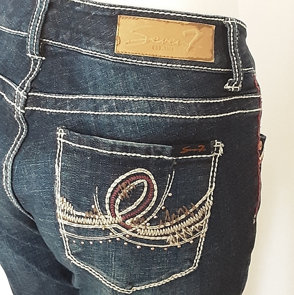 Seven7 Premium Cotton Spandex Dark Wash Denim Embroidered Boot Cut Jean Sz 10 - Picture 9 of 12
